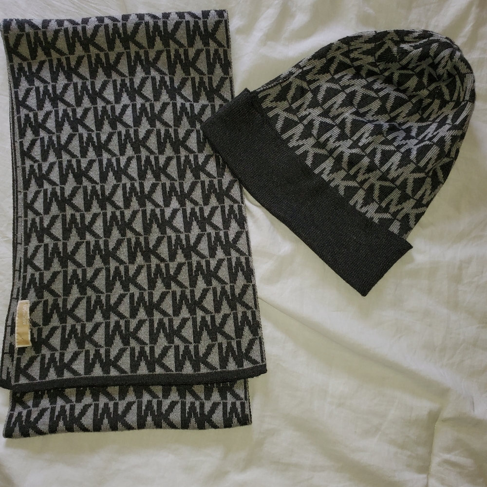 Michael Kors Dark & Light Gray Winter Scarf & Hat